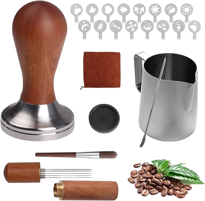 23 PCS Espresso Tamper Set,Coffee Accessories Kit Barista Kit,with 51mm Espresso Tamper,WDT Tool,Frothing Pitcher,Tamper Mat,Barista Towel,Coffee Brush,Latte Art Pen and Decorative Stencils