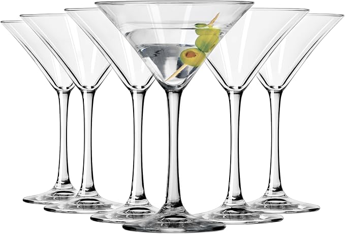 Libbey Entertaining Essentials Martini Glasses Set of 6, Tall, Slender, Triangular-Shaped Cocktail Glasses, Classic Martini Set for Wines, Cocktails by Libbey