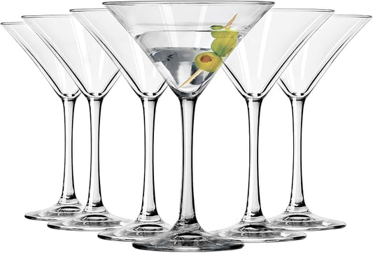 Libbey Entertaining Essentials Martini Glasses Set of 6, Tall, Slender, Triangular-Shaped Cocktail Glasses, Classic Martini Set for Wines, Cocktails by Libbey