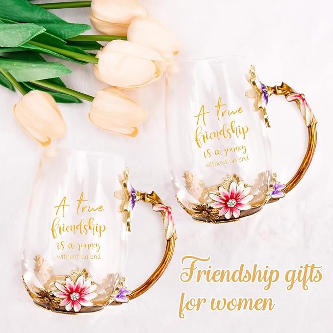 OEAGO Friendship Gifts for Women Best Tea Cup Friend Gifts for Women Flower Coffee Mug Christmas Birthday Gifts for Female Coworker - Image 5