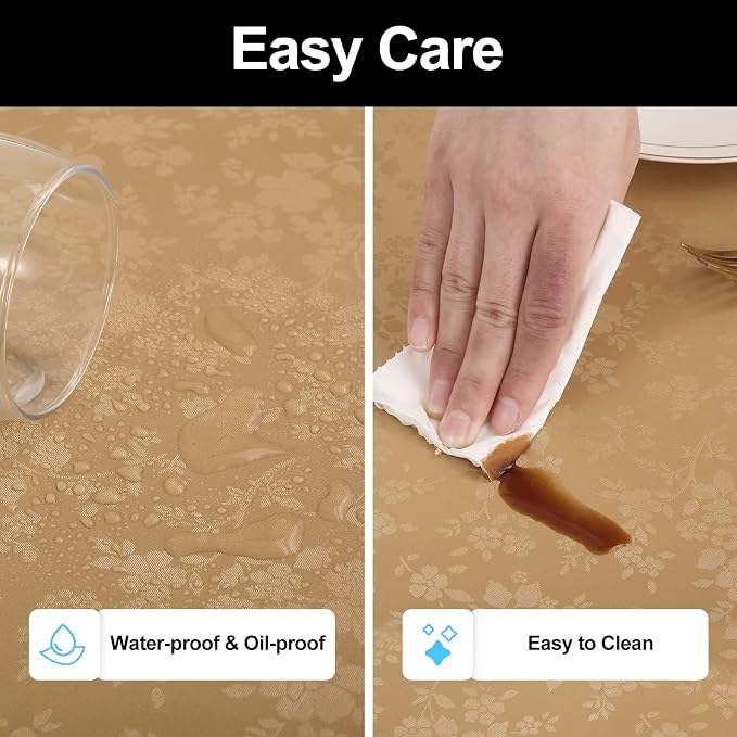 Smiry Rectangle Waterproof Heavy Duty Vinyl Tablecloths, 60 x 140 Inch | Wipeable Washable Floral Embossed Table Cover for Kitchen and Dining Room, Indoor & Outdoor Use, Brown - Image 4