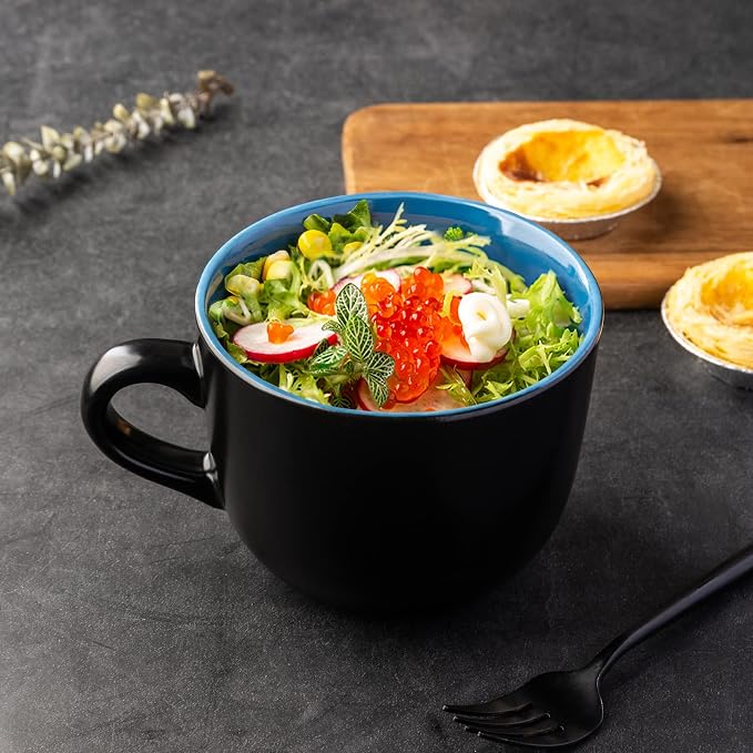 AmorArc 24 oz Soup Mugs with Handles, Jumbo Ceramic Bowls Mugs Set with handles for Coffee Cereal Cappuccino Snacks, Microwave&Dishwasher safe Soup Cups for Meal-Green - Image 4
