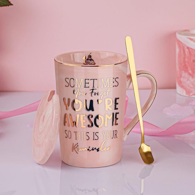 Birthday Thank You Gifts for Women, Sometimes You Forget You're Awesome Coffee Mug, Inspirational Christmas Gift for Her, Boss Lady Employee Coworker, 14oz Pink Marble Gold Print Cup, Nice Gift Boxed - Image 4