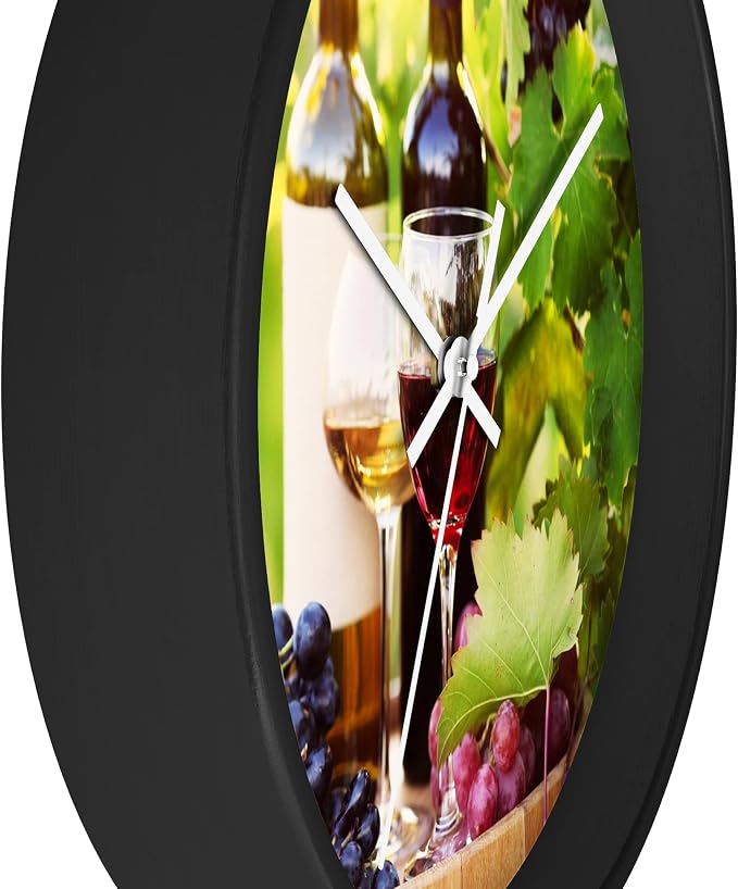 Mozingo ~ Wine Clock for Kitchen Bar Wall It's Wine O'clock Silent Time Gift Home Decor Made In USA, 10" (Hour Marks - None, Clock Frame Color - Black, Wine Theme #03) - Image 2