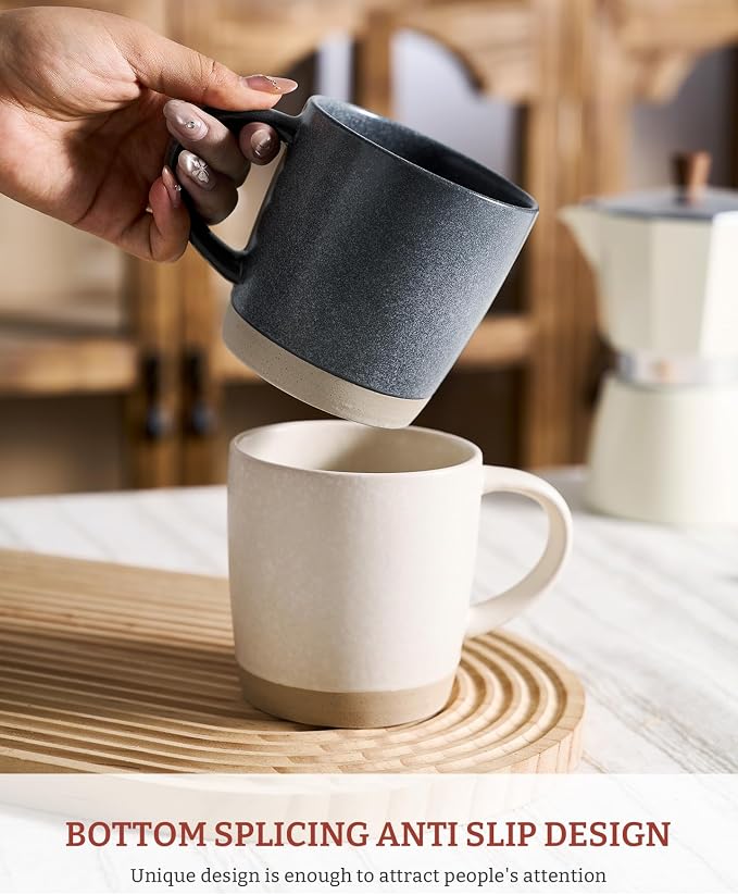 famiware Coffee Mugs Set of 4, Milkyway 13 oz Mug Set, Ceramic Cup Set with Handle for Coffee, Tea, Cocoa, Milk, Matte White + Matte Dark Charcoal - Image 2