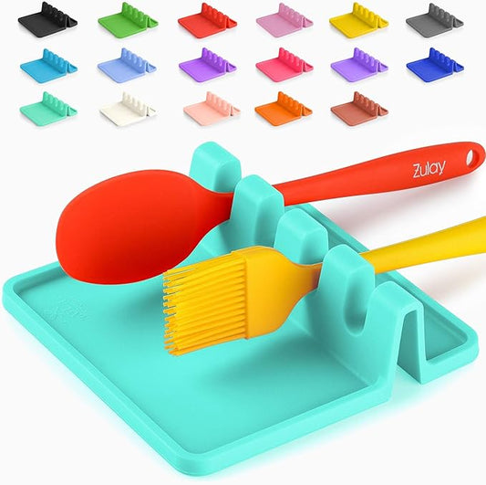 Zulay Kitchen Silicone Utensil Rest with Drip Pad for Multiple Utensils - BPA-Free, Heat-Resistant Spoon Rest & Spoon Holder for Stove Top - Kitchen Utensil Holder for Ladles & Tongs - Aqua Sky by ZulayKitchen