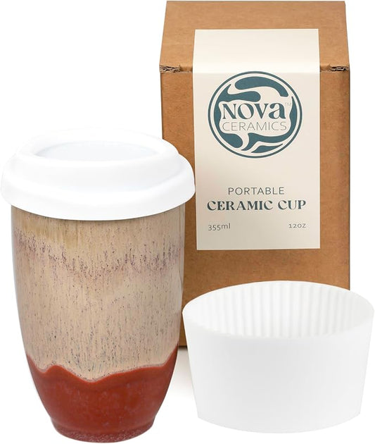 NOVA CERAMICS Travel Mugs - Ceramic Tumbler With Lid – Ceramic Travel Mug To Go Cup – Microwave & Dishwasher Safe Ceramic Coffee Tumbler - Gifts For Women Men Him Her – 12oz – Jupiter by NovaCeramics