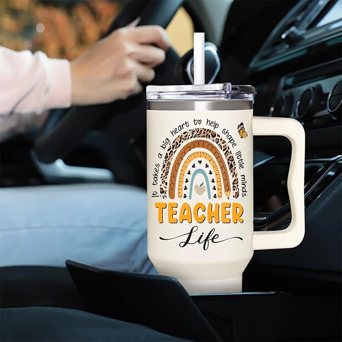 Teacher Appreciation Sunflower Tumbler 40Oz With Handle - Christmas and Graduation Gifts for Women, Thank You From Students