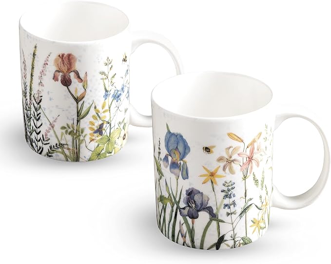 Maison d' Hermine Coffee Mug with Handles Tea Cups (15 Ounce, Pack of 2) | Fine Bone China Coffee Mugs for Hot Beverages Cappuccino Latte Home Restaurant Hotel Spring Summer -Fleurs De Mai by MaisondHermine