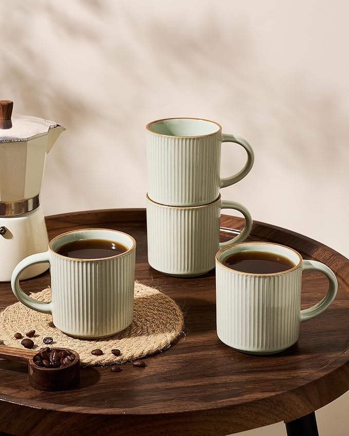 famiware Star Coffee Mug Set for 4, Handcrafted 12 oz Ceramic Stoneware Mugs Cup Set, Chip-Resistant & Stackable, Dishwasher/Microwave Safe, Light Green - Image 3