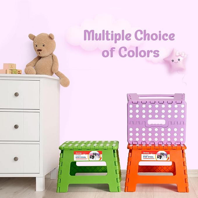 ACSTEP 9 Inch Foldable Step Stool for Kids, 300 lb, Light Purple | Lightweight Plastic Small Foldable Step Stool with Handle, Non-Slip, for Kitchen, Bathroom, Bedroom and Closet - Image 3