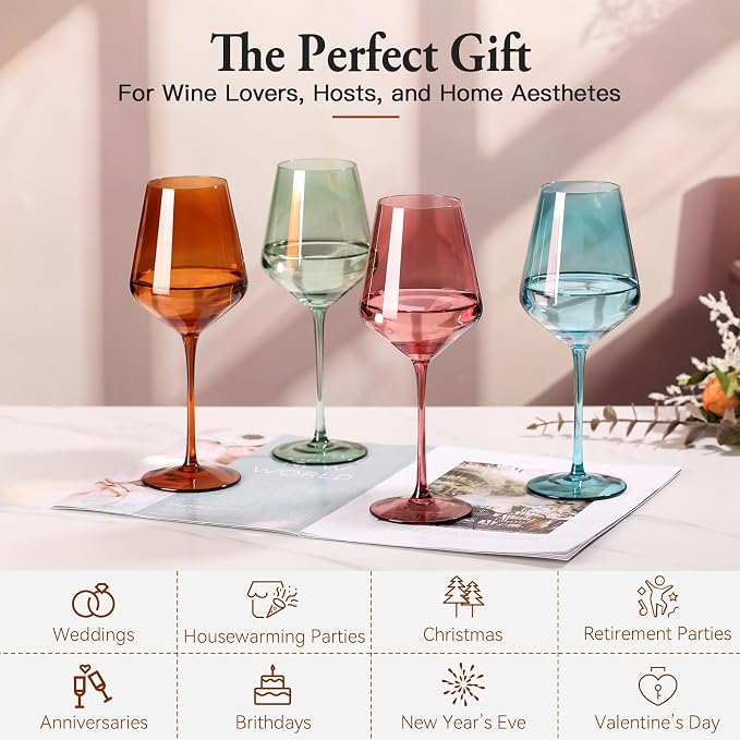 Colored Wine Glasses Set of 6, Handblown Colored Wine Glasse,Coloful Glassware,17OZ for Red or White Wine,Wedding Gift, Anniversary, Christmas, Birthday Wine Glass,Mothers Day Gifts,Gifts for My Wife - Image 7