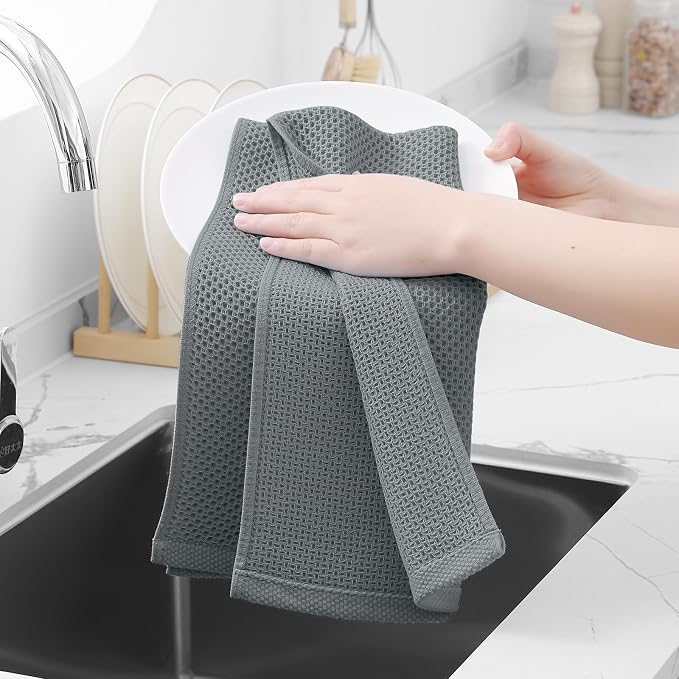 Homaxy 100% Cotton Waffle Weave Kitchen Dish Towels 6-Pack, Grey | 13 x 28 Inches, Ultra Soft Absorbent Dish Towels, Quick Drying Cleaning Towels - Image 4