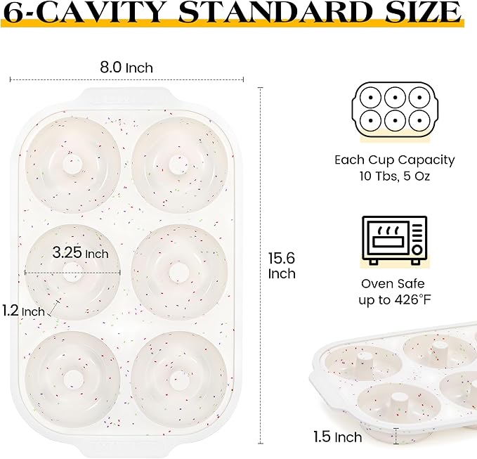 Silicone Donut Pan for Baking with Metal Reinforced Frame Nonstick 6 Cavity Donut Molds Doughnut Tray 3.25 Inch Large Bagel Molds 1Pc (Cream)