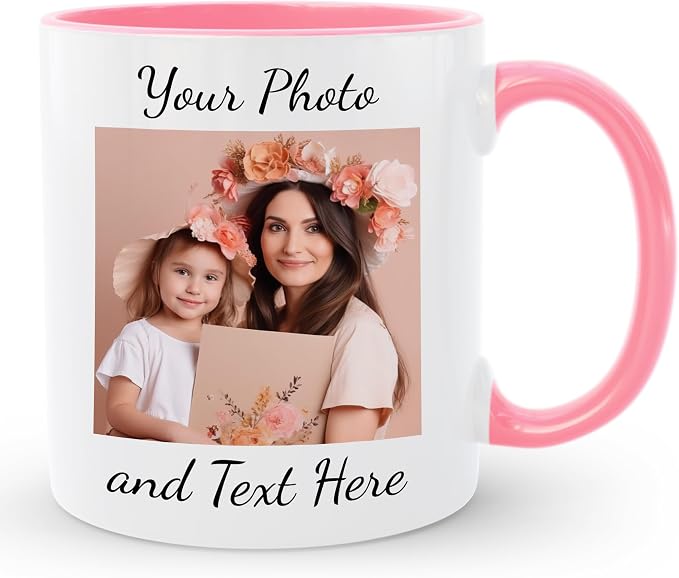 Personalized Coffee Mug, Custom Picture Text or Logo Ceramic Mug, Customized Gift for Men & Women, Taza Personalizada with Photo and Words, Customizable 11 Oz Tea Cup | White - Pink by Giftbees