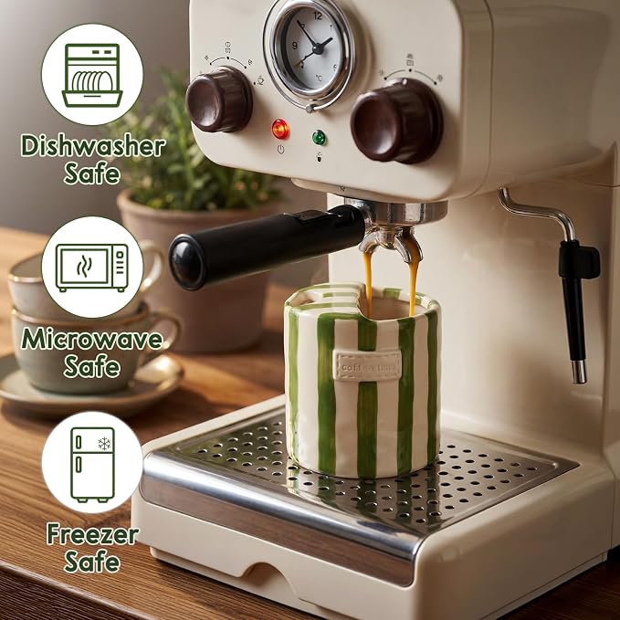 10oz Ceramic Coffee Mug with Sip Hole, Striped Espresso Cups for Hot & Cold Drinks and Microwave & Dishwasher & Freezer Safe, Ideal for Home Desk Kitchen Office Dorm Cafe Travel Daily - Green - Image 3