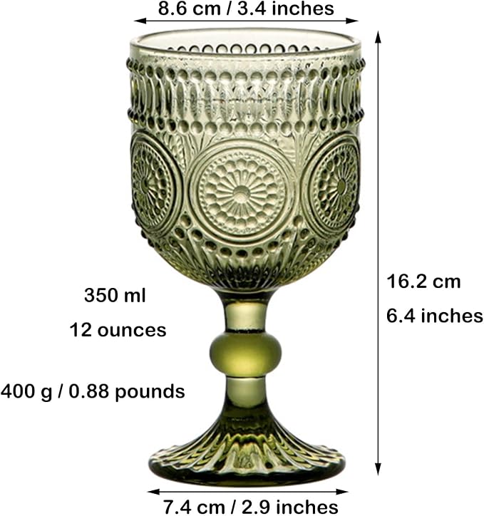 Taganov Green Wine Glasses Drinking Water Goblets set of 6 Vintage Colored Glassware 12 Ounces Sunflower Stemmed Cups for Wedding Party Bars Restaurants - Image 6