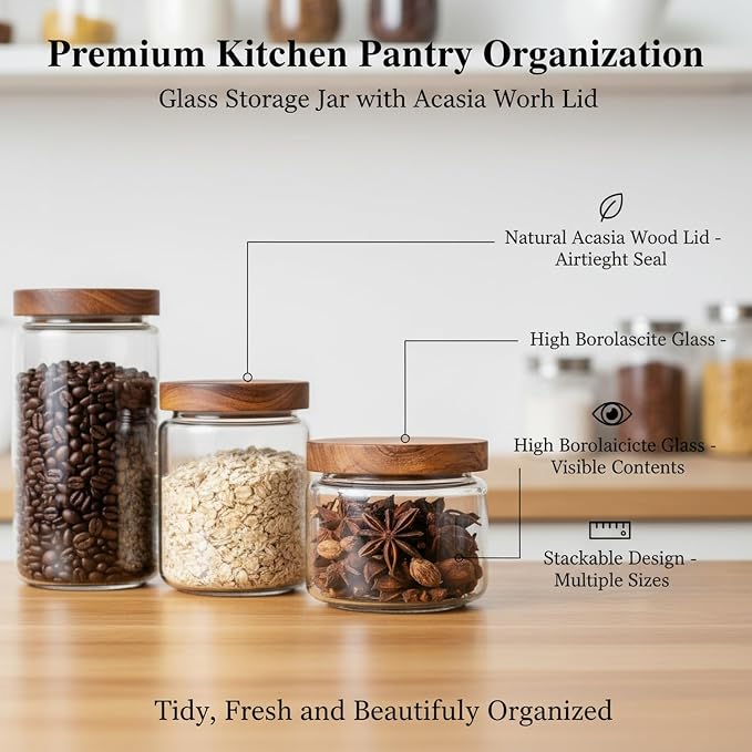 Clear Glass Storage Jar with Acacia Wood Lid for Pantry Organization - High Borosilicate Kitchen Canister - Image 4
