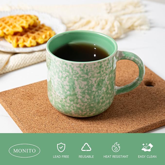 MONITO 12 OZ Coffee Mugs Set of 4, Modern Ceramic Coffee Mugs Set with handle for Tea/Latte/Cappuccino/Milk/Cocoa.Green - Image 4