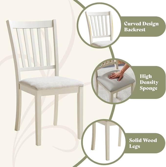 AMERLIFE Set of 8 Farmhouse Dining Chairs with Upholstered Seats, Cream | Farmhouse Style, Curved Backrests, Solid Wood Legs, Padded Upholstery, Rustic Cream Finish - Image 5