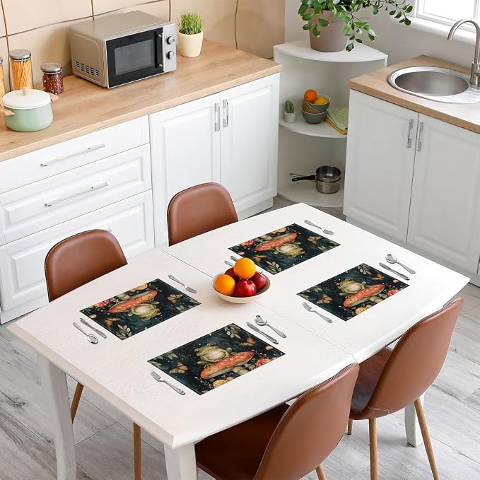 Feelyou Frog Placemats Set of 4 Cute MushKitchen Dining Table Placemats for Dining Table Indoor Outdoor Kitchen 12"x18" Cartoon Mushrooms Table Mats Placemat Kawaii Decor Table Place Mats Animal Print - Image 3
