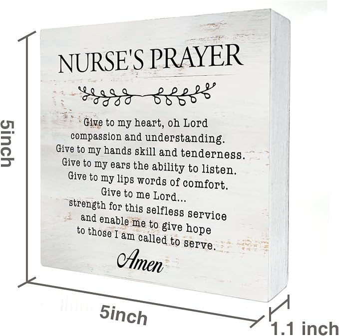 Nurse's Prayer Wood Box Sign Home Decor Rustic Nurse Wooden Box Sign Block Plaque for Wall Tabletop Desk Home Nurse Office Decoration 5" x 5" - Image 2