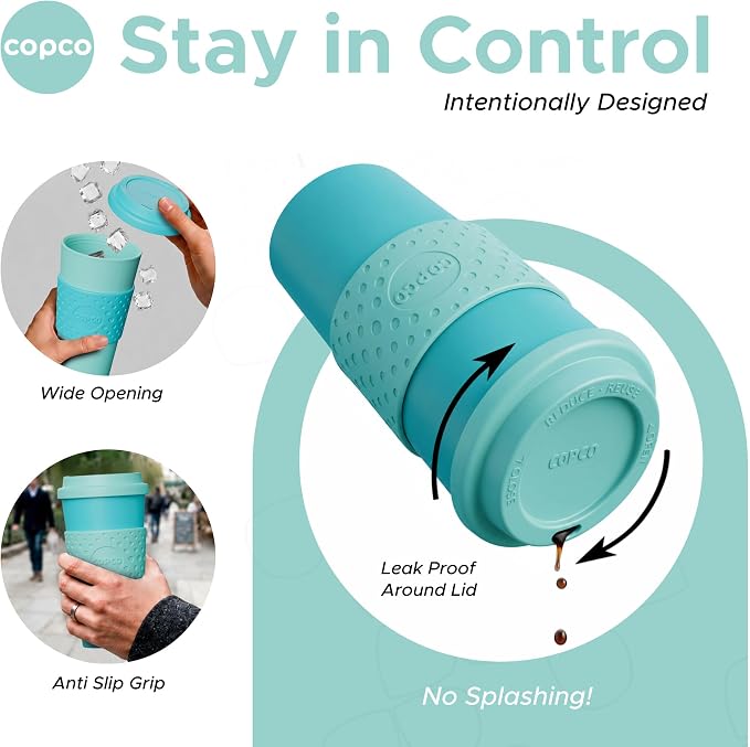 Copco Acadia Travel Mug with Lid, 16 Oz - Aqua & Mint, Set of 2 | Double Wall Insulated Tumblers with Spill Resistant Lids, Non Slip Grip, Slim Design Fits Car Cup Holders, Dishwasher Safe - Image 5