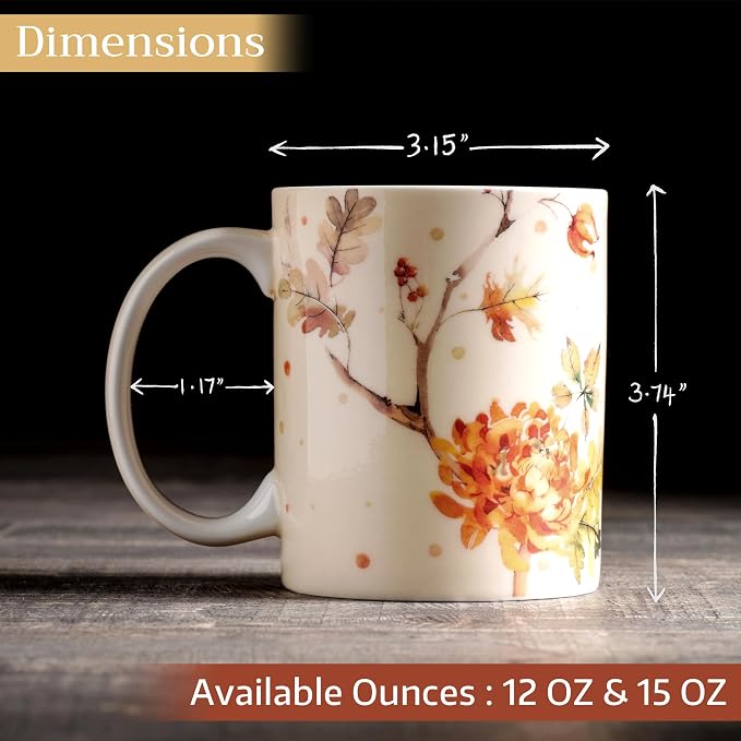 Maison d' Hermine Coffee Mug with Handles Tea Cups (12 Ounce, Pack of 2) | Fine Bone China Coffee Mugs for Hot Beverages Cappuccino Latte Home Restaurant Hotel Spring Summer -Kelim - Prairie - Image 4