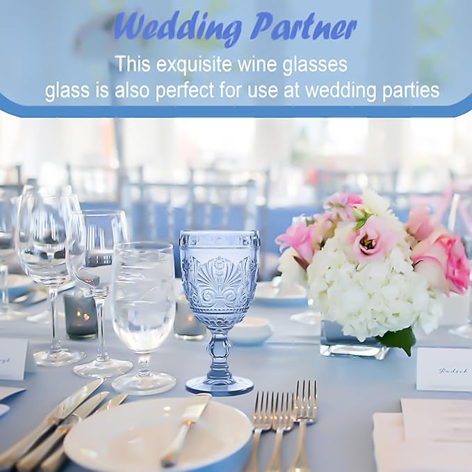 6 Pcs Blue Wine Glasses,Goblet Glasses,Vintage Glassware, Made of Sturdy and Durable Glass Can be Used for Weddings, Everyday Fun Parties and More! - Image 7