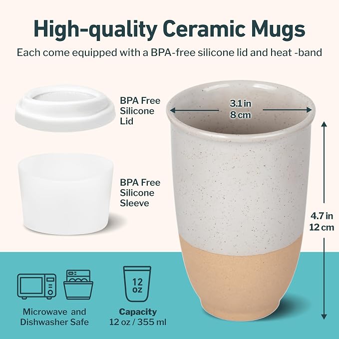 NOVA CERAMICS Travel Mugs - Reusable Coffee Cup – Cute Coffee Mugs Travel Coffee Tumbler – Microwave & Dishwasher Safe To Go Coffee Mug- Gifts For Women Men Him Her – 12oz - Dune - Image 3