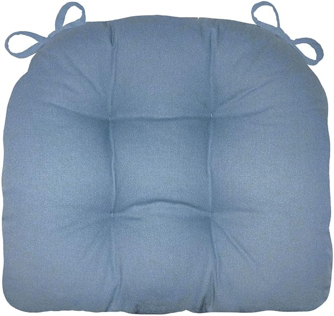 Barnett Home Decor Extra-Thick Dining Chair Pad with Ties - Solid Color Cotton Duck - Reversible, Latex Fill, Tufted Cushion - Bluebell by BarnettHomeDecor