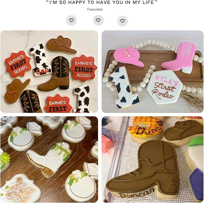 Cowboy Cowgirl Cookie Cutter Set-2 Piece-Cowboy Cowgirl Boot and Hat-Diswasher Safe-Cookie Cutters Shapes for Baby Shower Birthday Baking