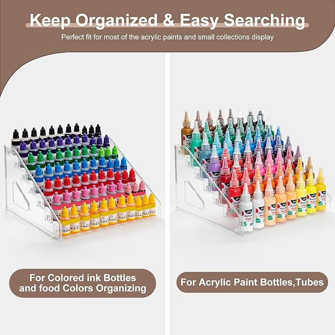 Acrylic Paint Organizer with Paint Brush Holder, Nail Polish Organizer, 7 Tiers Miniature Storage Bottle Rack for 2oz Tube, Alcohol Inks, Food Coloring, Essential Oil Storage Shelf