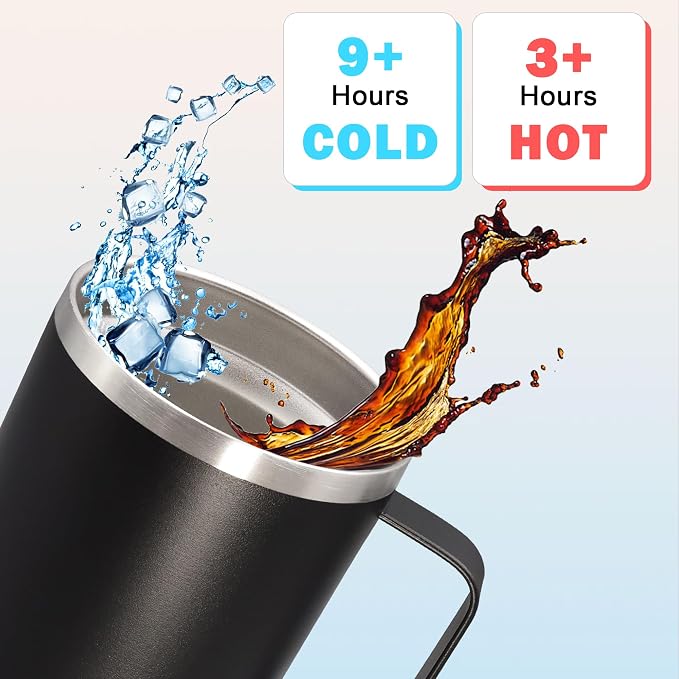 20 oz Tumbler with Handle and Lid Insulated Travel Coffee Mug Black 6P | Stainless Steel Tumbler, coffee tumbler with handle,Spill Proof Double Wall Vacuum Tumbler Cup Keep Drink Hot & Cold - Image 4