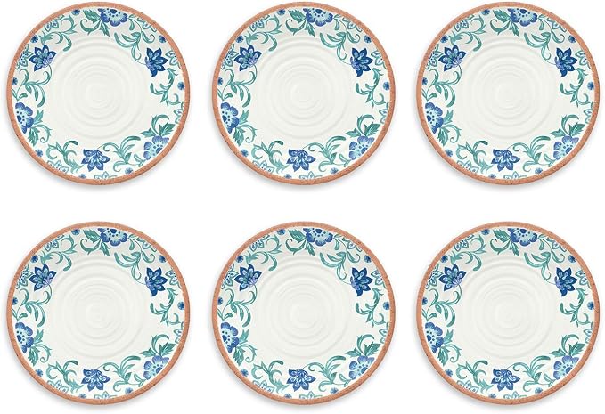 TarHong Rio Turquoise Floral Dinner Plate, 10.5", Melamine, Set of 6 by AbodeHomewares-TheDesignDestinationforTabletopDrinkwareKitchenandPet
