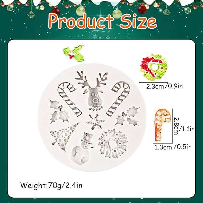 1 Pcs Christmas Silicone Baking Molds 3D Chocolate Candy Molds Snowman Elk Crutch Gingerbread Snowflake Shape Design Mold for Cake Toppers Fondant Ice Cubes Jello DIY Cake Candles Cake Decoration