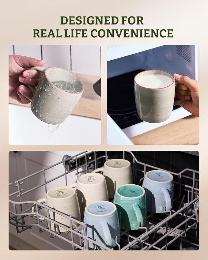 famiware Coffee Mugs Set of 4, Meteor 13 oz Ceramic Mug Cup Set with Handle for Coffee, Tea, Cappuccino, Latte, Milk, Matcha Green - Image 5
