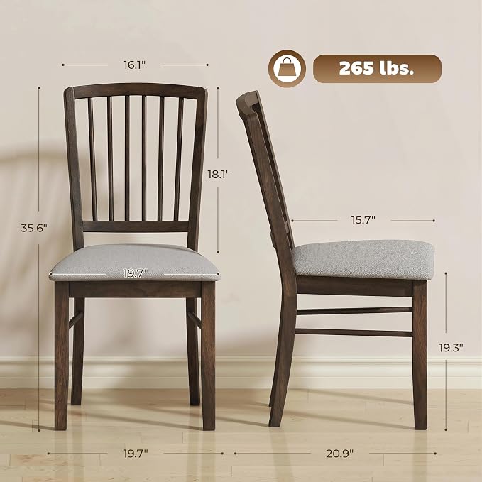 HOMCOM Farmhouse Dining Chairs Set of 2, Upholstered Linen, Burn Brown | Kitchen Chairs, Dining Room Chairs, Solid Rubberwood Legs - Image 7