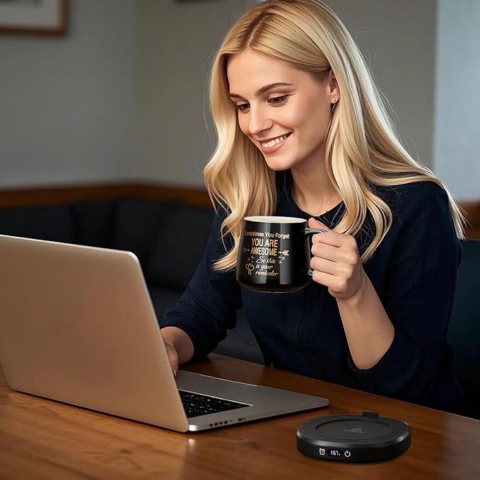 Coffee Mug Warmer & You are Awesome Mug Set, Electric Cup Warmer with Auto Shut Off, 4 Temperature Setting Smart Beverage Warmer, 8-Hours Auto Shut Off (Black Awesome Mug) - Image 3