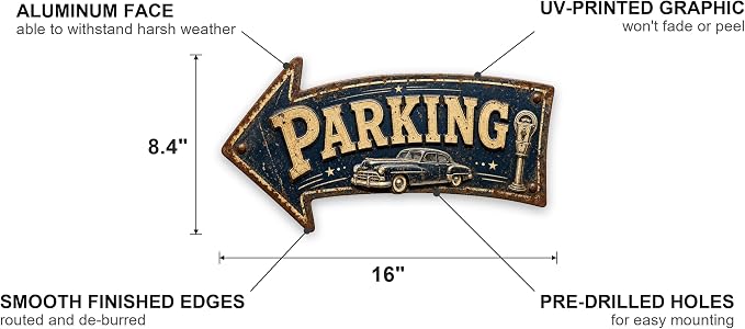 Parking Left-Pointing Arrow Sign — Die-Cut Metal Directional Wall Decor | powder-coated metal, vintage, durable print, ready to hang - Image 2