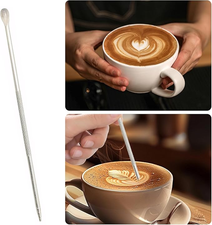 4 Pieces Latte Art Pen Cinnamon Pen for Coffee,Dual-Ended Latte Art Pen,Stainless Steel Silver,for Coffee Bar Barista Make Creative Coffee Designs Decors