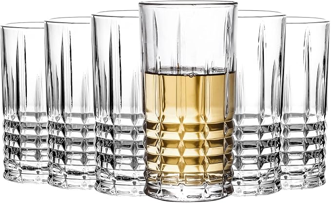 Tall Highball Drinking Glasses Set of 6, Water Glasses, Cocktail Glass 14 oz Clear by binsakao
