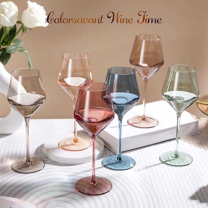 Colored Wine Glasses Set of 6 | 16OZ Colorful Wine Glass with Stem【HandBlown】Muted Wine Glasses Colored Set,Wine Gifts for Home Party - Image 5
