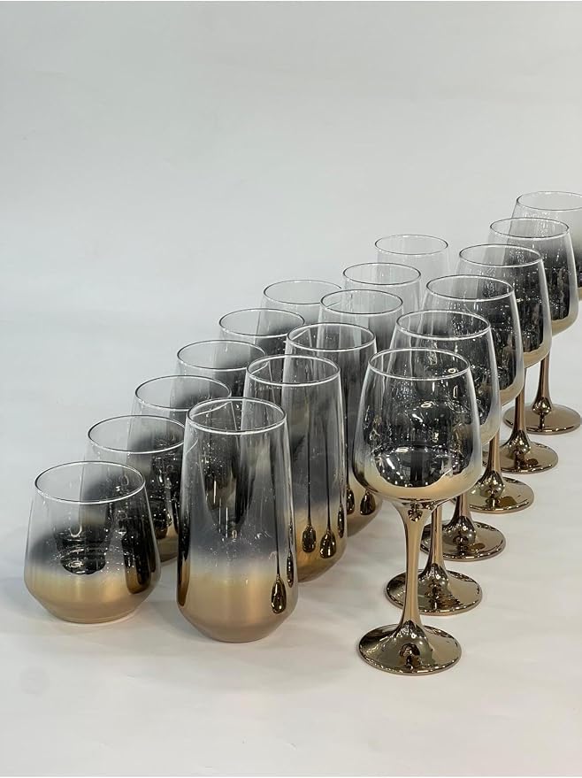 SODEF 18-Piece quality Titanium Coated Glassware Set - 6 Water Glasses, 6 Highball Glasses, 6 Wine Glasses - Brown Tint - Dishwasher Safe - refined Home Bar Collection - Brown - Image 3
