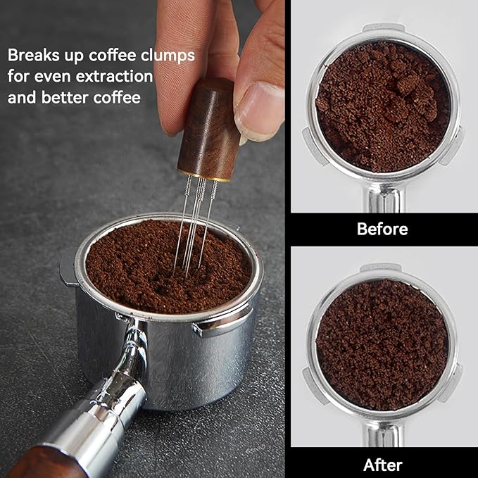 54mm Espresso Accessories Kit 2-in-1 Coffee Distributor and Tamper Leveler, WDT Tool and Magnetic Dosing Funnel for 54 mm Portafilters