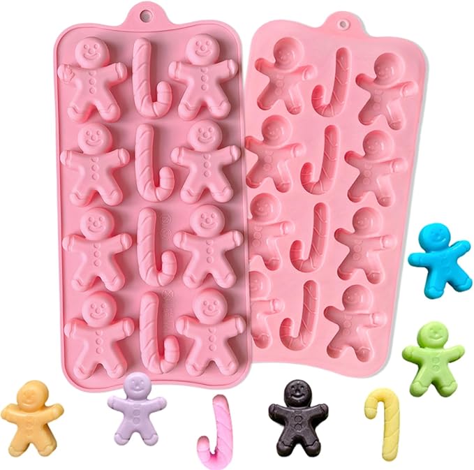2 Pcs Christmas Silicone Molds for Chocolate, Gingerbread Man and Candy Shape 3D Chocolate Silicone Mold 24-Cavities Candy Moulds for Christmas Day Winter Theme Candy Pudding Jelly Making