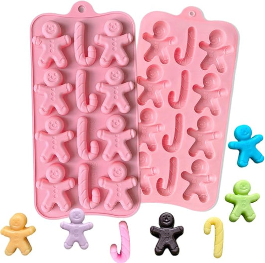 2 Pcs Christmas Silicone Molds for Chocolate, Gingerbread Man and Candy Shape 3D Chocolate Silicone Mold 24-Cavities Candy Moulds for Christmas Day Winter Theme Candy Pudding Jelly Making