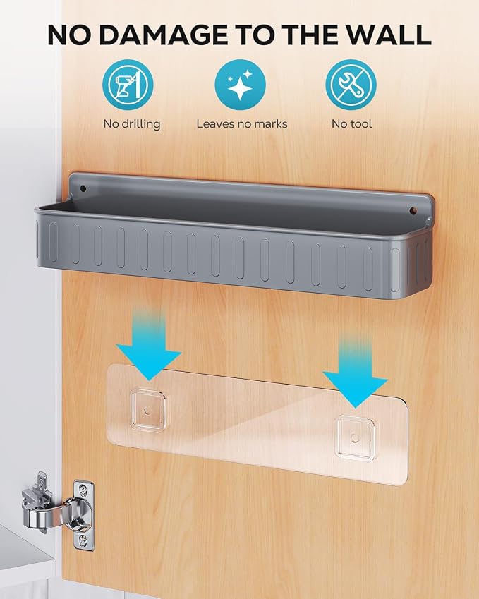 Nieifi Spice Rack Wall Mount, 4 Pack Grey, 2" Depth, Screw/Adhesive | Wall-Mounted with Removable Hooks Saves Counter Space, Fits 2" Deep Jars, Ideal for Kitchen Cabinets, Pantry Doors, and RVs. - Image 8