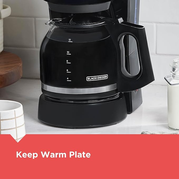 BLACK+DECKER 12-Cup Coffee Maker with Easy On/Off Switch, Easy Pour, Non-Drip Carafe with Removable Filter Basket, Vortex Technology, Black (Pack of 4) - Image 7