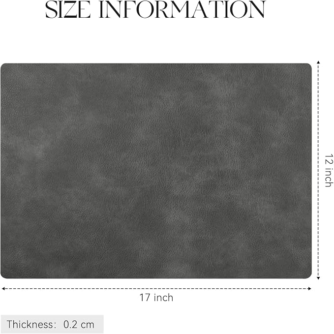 MOSAYT Vinyl Placemats Set of 6-12 X 17 Inch - Faux Leather 100% Waterproof Oil-Proof Wipeable PU Place Mats, Heat Resistant Reversible Table Mats for Kitchen, Dining, Outdoor, Dark Grey - Image 7